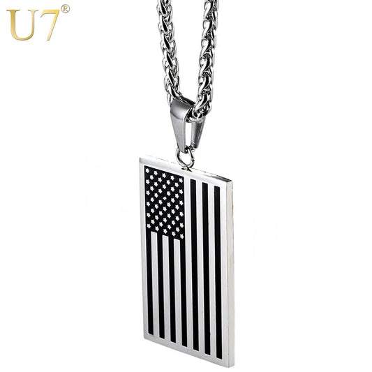 U7 American Flag,USA Patriot Freedom Stars and Stripes 4th of july Dog Tag Pendant Necklace,Gift,Men Jewelry,Stainless Steel,P72