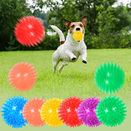 6 Pack Pet Chase Balls Dog Chew Toys Squeaky Dog Toy Balls Spiked Dog Balls for Vigorous Chewing Christmas Gifts Spiked Ball Toys for Teeth Cleaning and Training, Without Battery