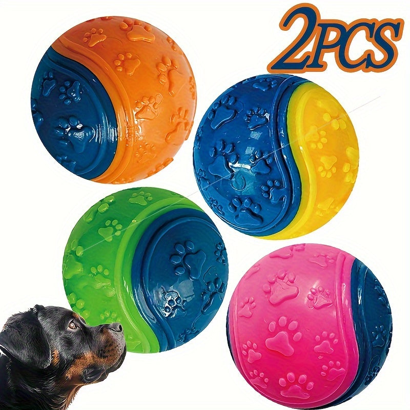 [2-Pack Durable Squeaky Dog Balls] 2-Pack Striped Squeaky Dog Balls, Durable TPR Chew Toys for Dental Health & Training, Non-Toxic, Bite-Resistant, All Breed Sizes, No Battery Needed